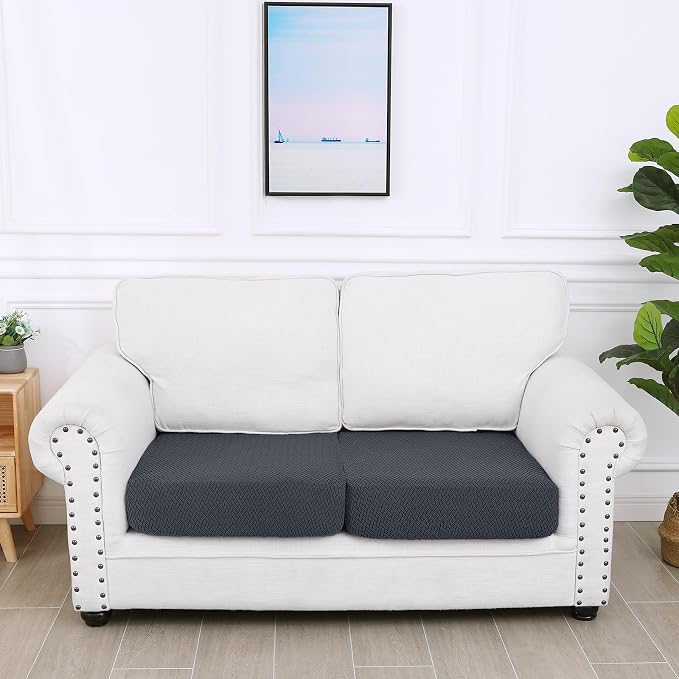 Smiry Waterproof Couch Cushion Covers, Non Slip Seat Cushion Covers | Stretch Jacquard Sectional Sofa Slipcover, Washable Elastic Furniture Protector for Pets, Kid, 2 Pieces, Dark Grey - Image 5