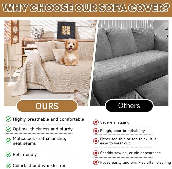 ROOMLIFE Boho Khaki Couch Covers for 3 Cushion Sofa, Couch Cover Sectional Sofa Cover for Dog, Washable Furniture Sofa Protector Cover Soft Blanket with Tassel for Living Room, 71''X134'' - Image 4