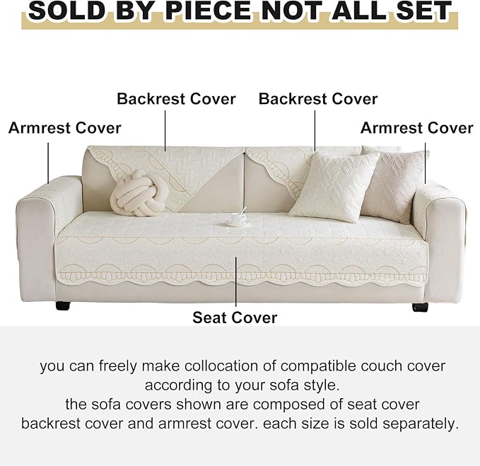 Cotton Quilted Pet Couch Covers for Sofa Farmhouse Rustic Floral Embroidery Sectional Couch Cover Soft Anti-Slip Sofa Slipcover Furniture Protector for Kids, Dogs, Pets (Cream,28"x28") - Image 2