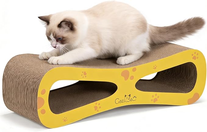 COZIWOW Infinity Cat Scratcher Lounge Bed, Cardboard Cat Scratching Pad Board, Durable Cat Scratch Furniture Protector for Indoor Cats Kittens, Yellow by COZIWOW