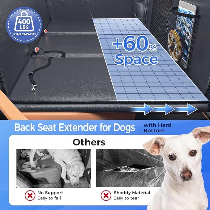 HOB4U Truck Back Seat Extender for Dogs, Hard Bottom Dog Car Seat Cover | Waterproof PU Leather, Anti-Scratch, Larger Space, Supports Up to 400lbs - Image 2