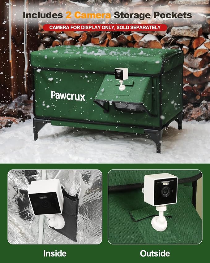 Weatherproof Heated Cat House for Outdoor in Winter, Heated Cat Bed Kitty Shelter with Cat Heating Pad, Insulated & Safe Escape Door, Warm House for Outside Stray Cat (Green, 17.7"x25.5"x17.9") - Image 8