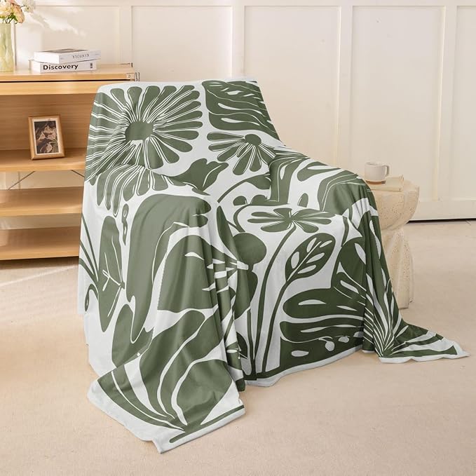 Erosebridal Sage Green Retro Floral Couch Cover 71" X 91" Vintage Minimalist Flower Sofa Cover Modern Aesthetic Couch Protector Cute 70S Sofa Protector for Cushion Couches Sofas, Washable Non Slip by Erosebridal