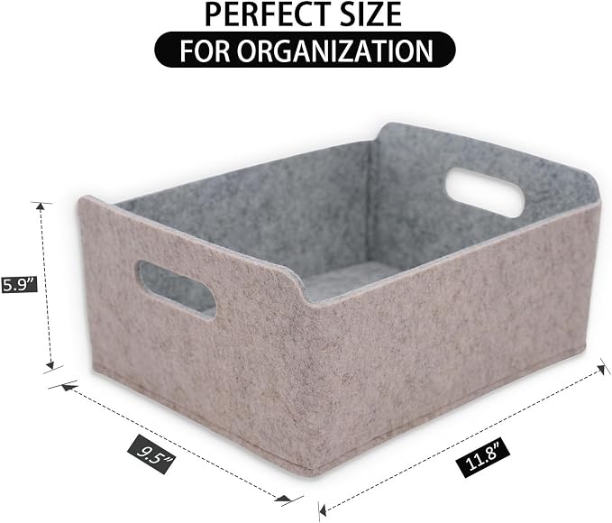 Welaxy Storage Baskets Collapsible Felt Storage bin Foldable Shelf Drawers Organizers for Kids Pet Toys magazine Books Clothes Closet Cabinet decluttering (Oatmeal +Gray) - Image 2