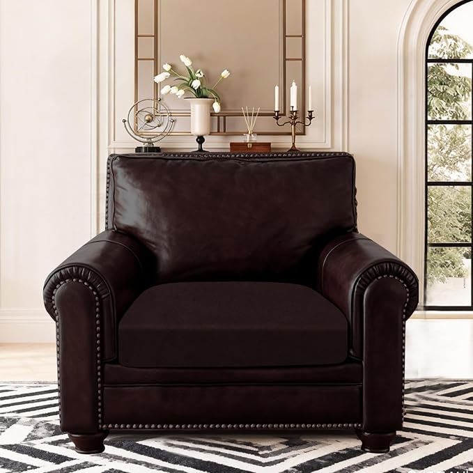 ANARACHON Leather Look Couch Cushion Covers Sofa Seat Slipcovers Sets Couches Furniture Protector for Sectional Armchair Loveseat Pets Kids Stretch Spandex Fabric (1 Cushion Armchair, Chocolate) - Image 2