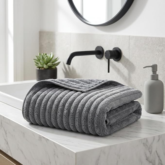 4 Piece Bath Towels, 30"x60" Microfiber Towels Set, Grey | Large Bathroom Towels, Soft Touch, Highly Absorbent, Quick Dry, Lint Free, Long-Lasting, Family Use, Guest Bath & Daily Use - Image 8