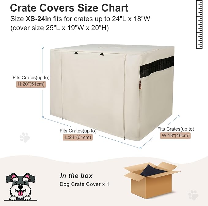 HiCaptain Dog Crate Cover 24.0" L x 18.0" W x 20.0" H with Breathable Mesh, Durable Heavy Duty Kennel Cover, Dual Zippered Panels, Windproof Waterproof UV-Resistant(Beige) - Image 6