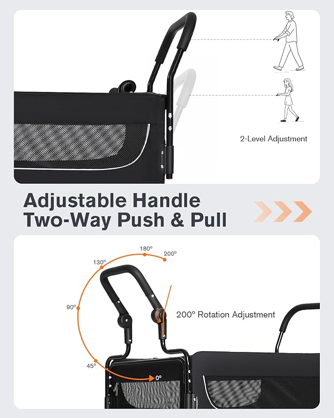 All Terrain Pet Stroller for Medium & Large Dogs with Ramp, Foldable Dog Stroller with Brakes, 3 Entrances, Dual Adjustable Handles with Reversible Push, 160lbs Weight Capacity