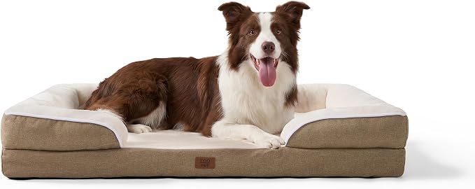 EGOHOME Orthopedic Dog Bed with Sides for Large Dogs 36x27x6.5in Beige | Water Resistant Egg Crate Foam Dog Couch with Removable Washable Cover & Non-Slip Bottom, Comfort Support Pet Sofa by Unknown