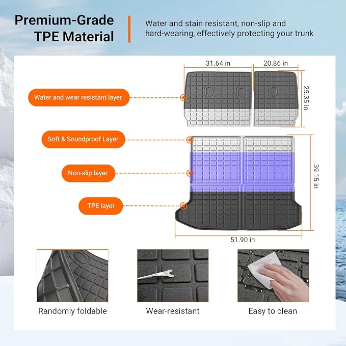 powoq Cargo Mat Compatible with 2022-2024 Ioniq 5 Backrest Mat Trunk Mat TPE Cargo Liner Back Seat Protector Replacement for 2022 2023 2024 Ioniq 5 Accessories (Trunk Mat+Backrest Mats) - Image 5