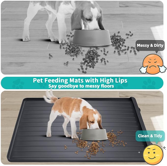 Dog Mat for Food and Water - 39.4" x 27" Large Pet Feeding Mats with Residue Collection Pocket - Waterproof Dog Cat Bowl Mat with High Edges to Prevent Water and Food Spills (Black) | Waterproof Pet Bowl Mat with Residue Collection Pocket and High Edge... - Image 3
