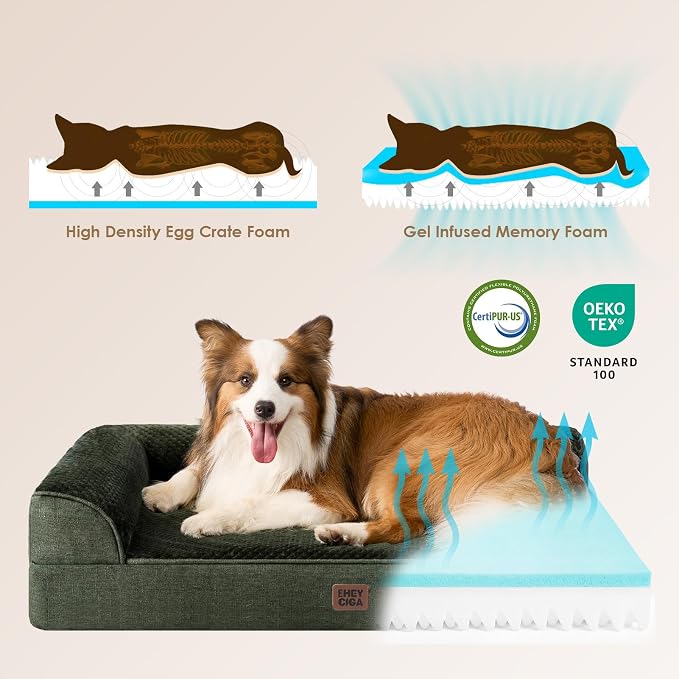 EHEYCIGA Extra Large Dog Bed Othorpedic, Memory Foam XL Dog Bed with Washable Removable Cover, Waterproof Pet Sofa Couch XLarge Size Dogs with Nonskid Bottom, 44x32x6.5, Dark Green - Image 4