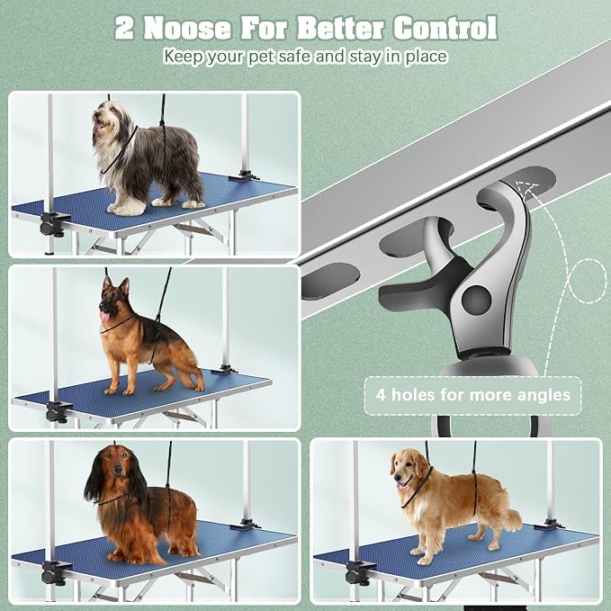 Lyromix 36'' Stainless Steel Pet Dog Grooming Table, Arm/Noose/Tray, Blue | Foldable Dog Grooming Table for Dogs at Home, Adjustable Height Arm, Non-Slip Waterproof Tabletop, Capacity 330Lb - Image 3