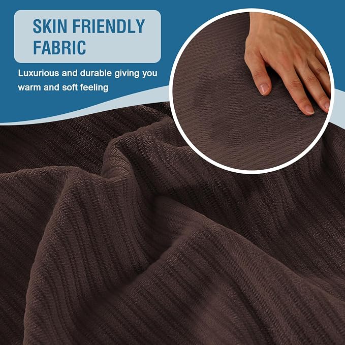 H.VERSAILTEX Velvet Stretch Couch Cushion Cover Plush Cushion Slipcover for Chair Loveseat Sofa Cushion Furniture Protector Seat Cushion Sofa Cover (3 Piece XL Sofa Cushion Covers, Brown Striped) - Image 5