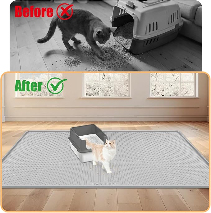 Silicone Cat Litter Mat 45" x 30" Cat Mat for Litter Box, Light Grey | Extra Large Cat Litter Trapping Mat for Floor, Waterproof, Non-Slip Kitty Litter Box Mat with Raised Edge, Easy to Clean - Image 4