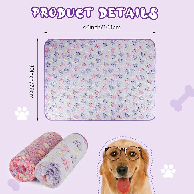 YUEPET 2 Pack Waterproof Dog Blankets, Puppy Blanket for Medium-Large Dogs | Machine Washable, Waterproof Inner Layer, Sofa Bed Cover, Reversible Fleece, 40 x 30 in, Dogs and Cats, Purple Pink - Image 2