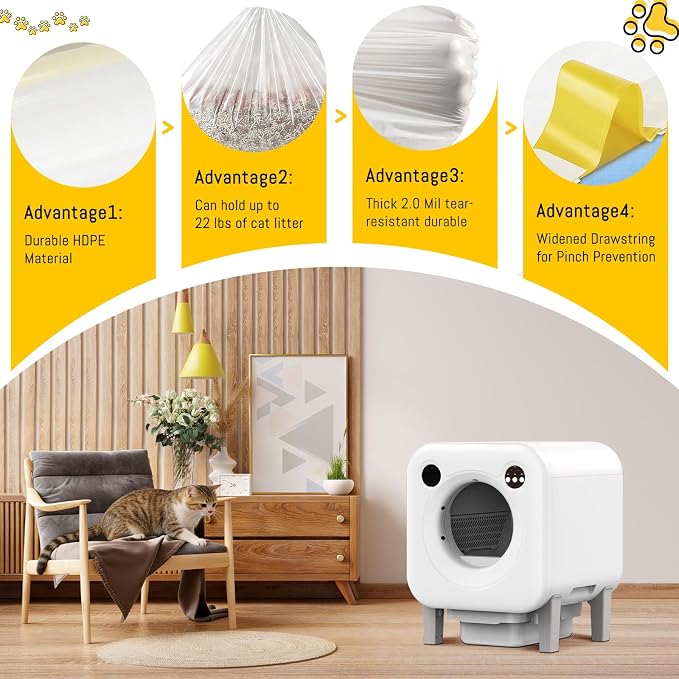 Cat Litter Bags for Automatic Litter Box, Replacement Self-Cleaning Cat Litter Box Liners, Drawstring Trash Bags for Robot, Waste Bag of 24.4×11 Inches（80 Counts/4 Rolls） - Image 6