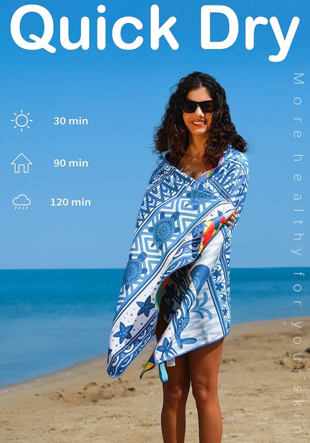 Widdonen Microfiber Beach Towel,Compact 4 Pack-71x32 Inch with Bag Travel | Extra Large,Lightweight,Thin,Sand Free,Quick Dry,Absorbent.Packable for Camping,Swim,Pool,Bath,Picnic,Cruise Essentials Gift - Image 6