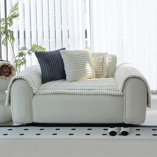 Sofa Couch Cover, Sofa Covers for Dogs Washable, Non-Slip Striped Sofa Slipcovers for Sectional Sofa, Sofa Cover Furniture Protector for L Shaped(Beige White, 27.6"x 27.6") by MDSASFD