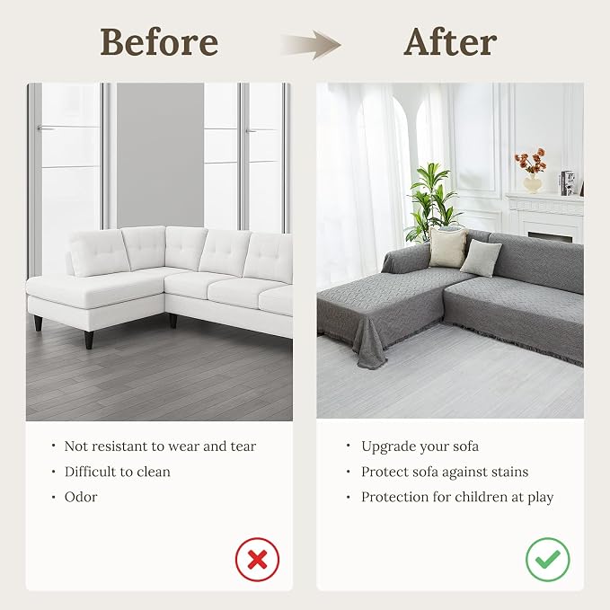 HOMERILLA Sectional Couch Covers for Sectional Sofa L Shaped Sofa Cover Blanket 2 Pieces L Shape Furniture Protector for Pets Dogs (Light Grey, XX-Large) | Washable Fabric, Anti-Pet Hair, Stain & Wear Resistant, Multiuse Sofa Blanket Protector, Pet Fri... - Image 4
