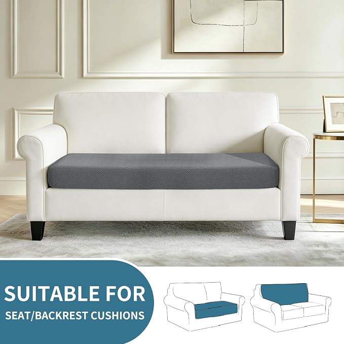 XINEAGE Couch Cushion Covers,Loveseat Seat Slipcovers for Pets,Non Slip Sofa Seat Cover Washable,Sofa Slipcovers with Elastic Bottom(1 Piece Loveseat Cushion Cover,Light Gray) - Image 2