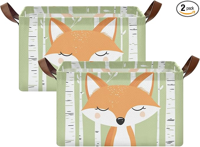 Woodland Cute Cartoon Fox Baby Storage Basket with Labels&Handles Forest Animal Nursery Storage Bins Collapsible Shelf Organizer Baskets for Kids Books Cloth Gift Basket Toys Laundry, 2 Pack by Unknown