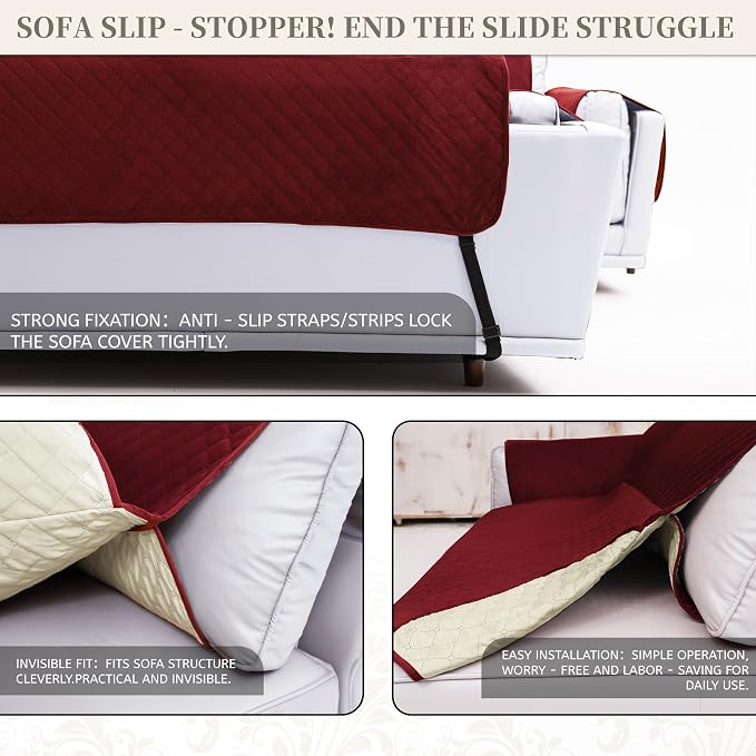 Sectional Couch Covers for Dogs 100% Waterproof Corner L Shaped Sofa Cover Pet Friendly Velvet Washable Anti Slip L Shape Modular Sofa Slipcover Protector with Pockets (Wine Red, Small) - Image 5
