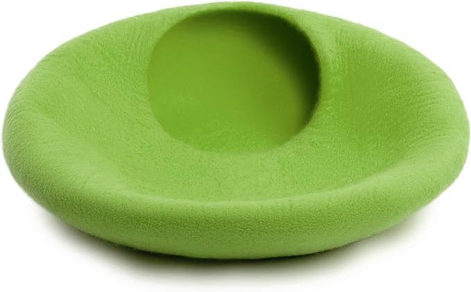 Woolygon Premium Felt Cat Cave Bed – Wool Kitty Beds Handcrafted Kitten Caves Bed for Indoor Cats - Made from Merino Wool, Foldable Cat Hideaway Covered Cat House Pod (Green Plain) - Image 4