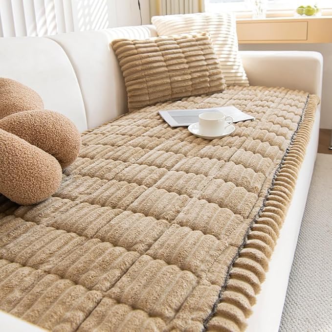 vctops Striped Couch Cover Super Soft Corduroy Sectional Sofa Cover Washable Non Slip Sofa Slipcover Furniture Protector for Kid Dog Pet,1 Piece (Coffee,27"x70") by vctops