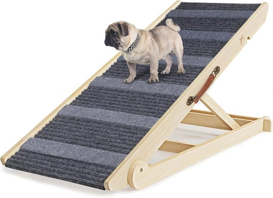 Dog Ramp for Bed, Folding Wooden Pet Ramp for Small Large Dogs Cats, 7 Adjustable Height from 10.8" to 26.6", Portable Stable Dog Pet Steps for Car Couch High Bed, Supports Up to 200lbs
