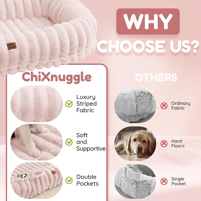 ChiXnuggle Orthopedic Human Dog Bed,Striped Faux Fur Washable Cover,Blanket | pink,72*40*10,giant dog bed for adult or extra large dogs,egg crate foam,non-slip bottom - Image 5