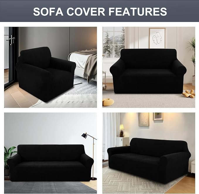 Stretch Couch Covers for Sofa Washable, Large, Black | 3seat sofa covers for 3 cushion couch, Furniture Protector Couch Slipcover cubre sillones para sala for Kids, Dogs - Image 7
