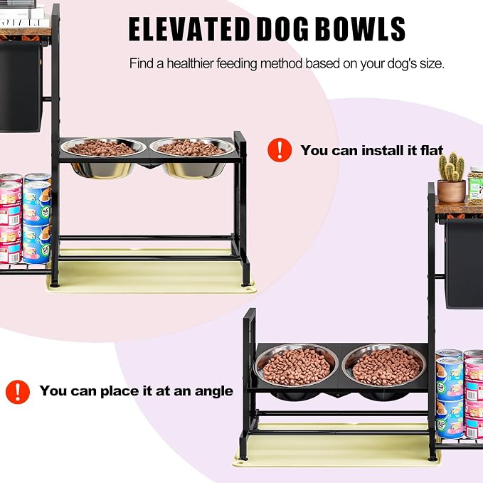 INGIORDAR Dog Bowls Elevated 3 Height Adjustable Feeding Station Storage | Metal Pet Food Feeder Dish Station Non-Slip Dog Bowl Stand Stainless Steel Food Water Bowl for Medium Large Small Dogs - Image 6