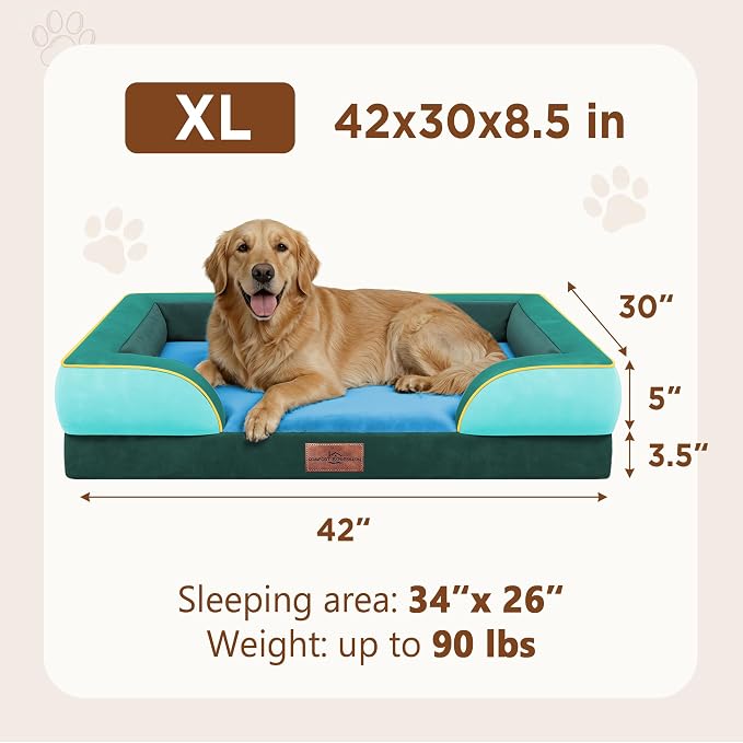 Comfort Expression Orthopedic Dog Bed for Extra Large Dogs with Bolster | Waterproof Dog Couch Bed with Washable Cover & Non-Slip Bottom, Supportive Egg Crate Foam XL Pet Bed, 42x30 Inch - Image 8