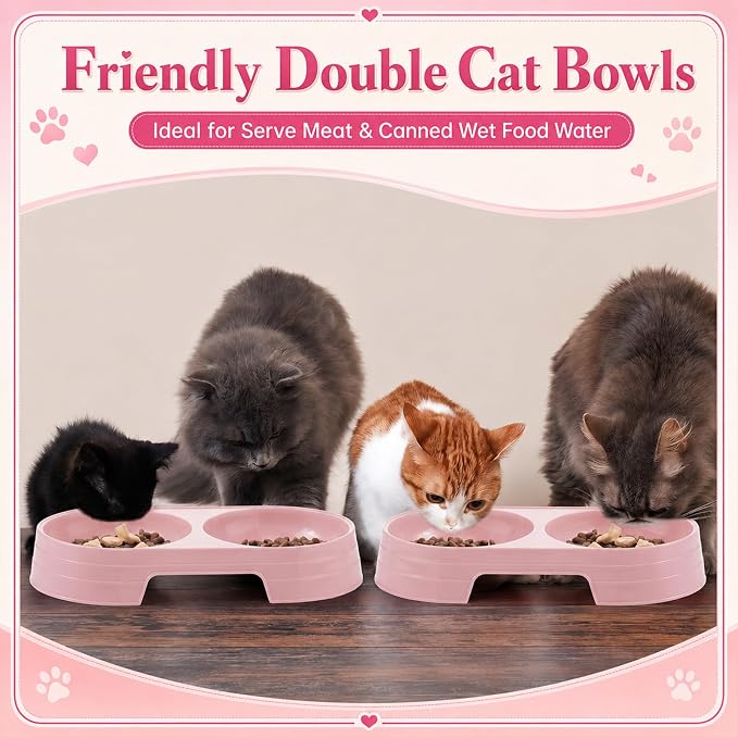 Sliner 7 Pcs Kitten Litter Box Starter Kit, 2 Plastic Small Kitty Litter Box Training Low Entry with Scoop, 2 Double Cat Bowl and Mat for Kitten Indoor (Pink) - Image 5