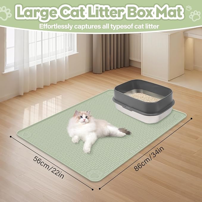 Silicone Cat Litter Mat for Litter Box 34”x22” Large Cat Mat, Green | Waterproof, Non-Slip, Leak-Proof Rug Mat with Lip, Easy to Clean, Extra Large Litter Catcher Mat for Floor - Image 4