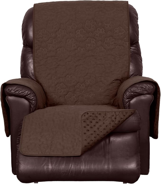 Furhaven Waterproof & Non-Slip Recliner Chair Cover Protector w/ Side Pockets for Dogs, Cats, & Children - Quilted Paw Print Living Room Furniture Cover - Espresso, Recliner - Image 3