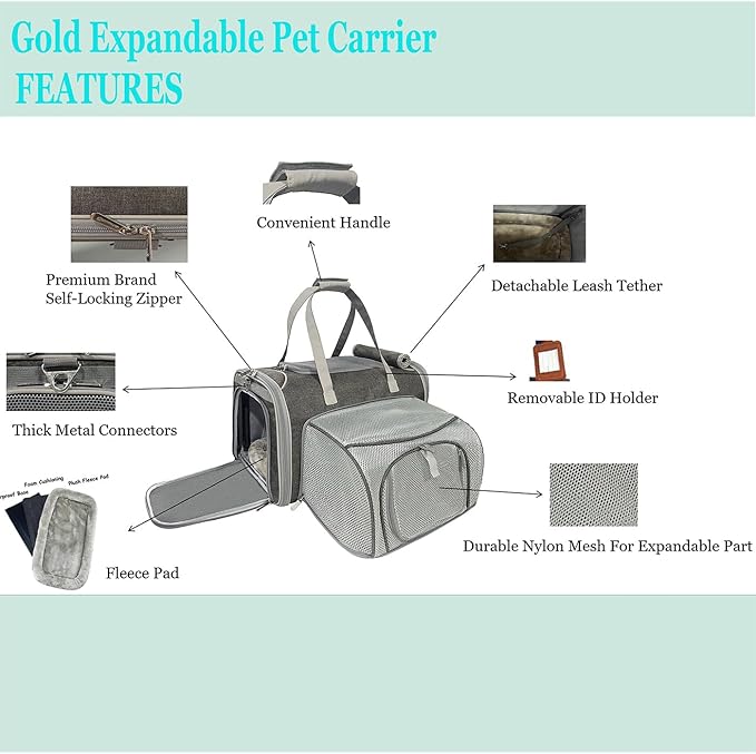 Mr. Peanut's Gold Series Big Apple XL Expandable Pet Carrier V3.0 (Platinum Gray)