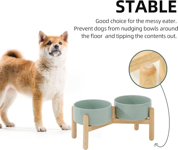 Havniva Elevated Dog Bowls Ceramic Dog Bowls with Stand, Dog Food Bowl | 6.1” Raised Dog Bowls with Non-Slip Wood Stand, Dog Food and Water Bowl Set, Double Dog Feeding Bowls for Small & Medium Dogs - Image 7