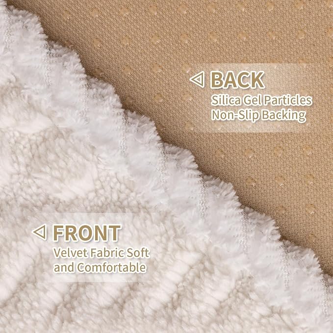 Boho Couch Cover Non Slip Sofa Cover Washable for Dogs, Sectional Couch Covers Soft, Plush Sofa Slipcover Furniture Protector Covers for L Shaped(Beige White, 36"x 83") - Image 4