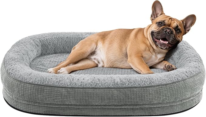 JOEJOY Orthopedic Dog Bed for Medium Dogs, Egg-Crate Memory Foam Pet Bed with Bolster Sides, Waterproof Lining, Removable Washable Cover & Non-Slip Bottom, Light Grey by JOEJOY