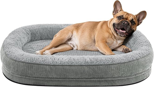 JOEJOY Orthopedic Dog Bed for Medium Dogs, Egg-Crate Memory Foam Pet Bed with Bolster Sides, Waterproof Lining, Removable Washable Cover & Non-Slip Bottom, Light Grey by JOEJOY