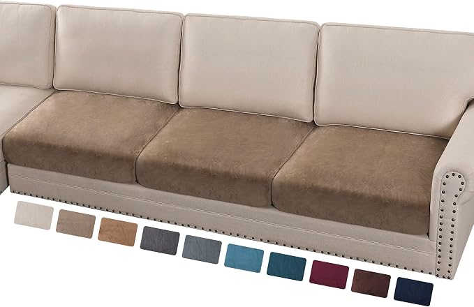 PrinceDeco Velvet Stretch Couch Cushion Cover Soft Cushion Slipcover for Chair Loveseat Sofa Cushion Furniture Protector Seat Cushion Sofa Cover (Each Width Up to 40", Taupe) by PrinceDeco