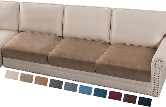 PrinceDeco Velvet Stretch Couch Cushion Cover Soft Cushion Slipcover for Chair Loveseat Sofa Cushion Furniture Protector Seat Cushion Sofa Cover (Each Width Up to 40", Taupe) by PrinceDeco