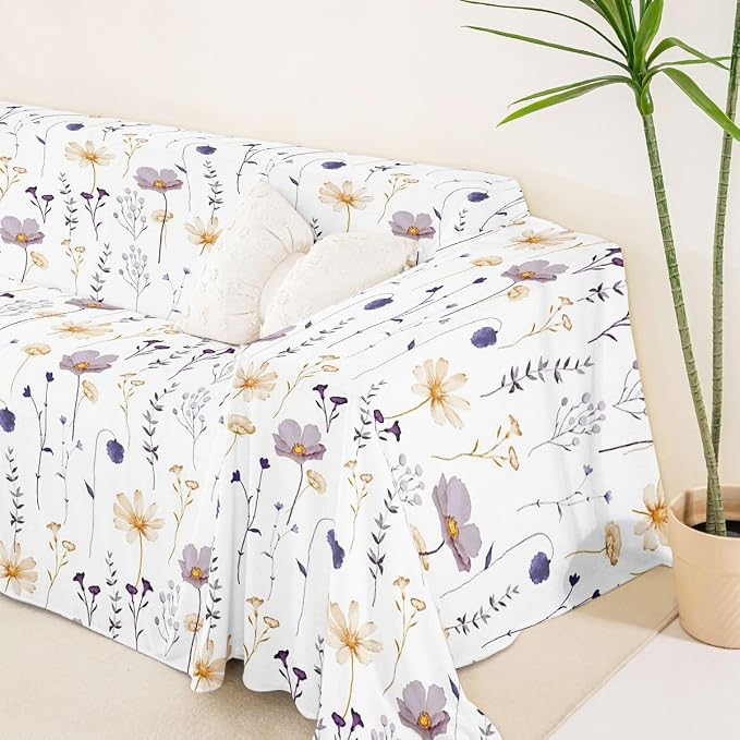 Erosebridal Watercolor Floral Couch Cover Plum Beige Flower Sofa Cover Modern Minimalist White Couch Protector for Cushion Couch Sofas Rustic Farmhouse Washable Non Slip Sofa Slipcover, 71" X 102" - Image 5