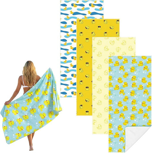 Frienda 4 Pack Microfiber Oversized Lightweight Beach Towel 71x32 in for Women Men Microfiber Quick Dry Sand Free Ocean Coastal Towels for Beach Pool Travel(Little Yellow Duck) by Frienda