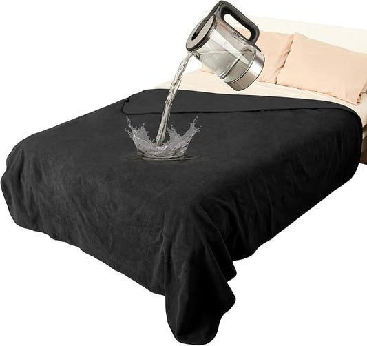 Catalonia Waterproof Bed Blanket, Washable Reversible Furniture Protector | Black/Black Double-Sided Fleece, Leakproof Protection for Bed, Sofa and Couch, Resists Spills, Stains and Everyday Messes by Catalonia