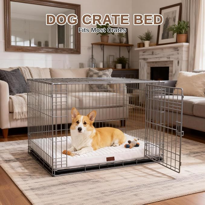 Orthopedic Dog Bed with Firm High-Density Egg Crate Foam, Machine Washable Cover & Non-Slip Bottom for Medium Breeds (Beige, 29" L x 18" W x 3" H) - Image 6