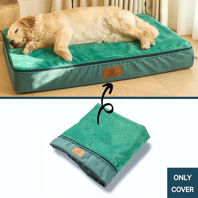 LIROCE Washable Dog Bed Cover Replacement, XXL Wrap-Around Zipper Cover for Orthopedic Memory Faom Dog Bed (48x30x6 inches), Green - Image 2