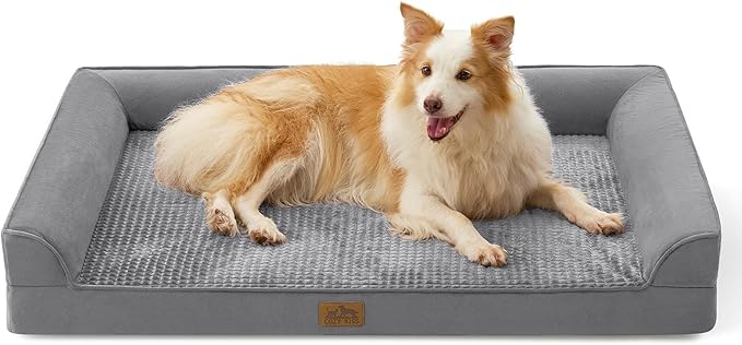 COZY KISS Orthopedic Dog Beds for Large Sized Dog, XL Bolster Pet Couch with Waterproof Lining, Egg Crate Foam Sofa for Pets Up to 100 lbs, U-Shaped, 44x32x7 inch, Grey by COZYKISS
